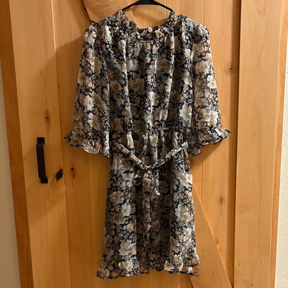 Hayden Floral Long Sleeve Dress - Black and White